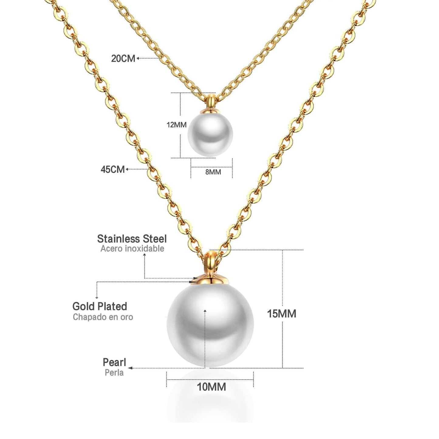ASON Double Link Chain Choker Necklaces Stainless Steel Imitation Pearl Round Pendant Necklaces Female Party Wholesale Gift