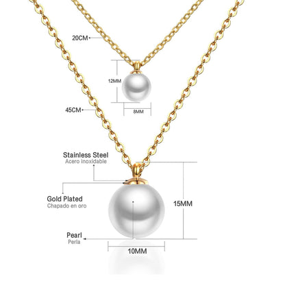 ASON Double Link Chain Choker Necklaces Stainless Steel Imitation Pearl Round Pendant Necklaces Female Party Wholesale Gift