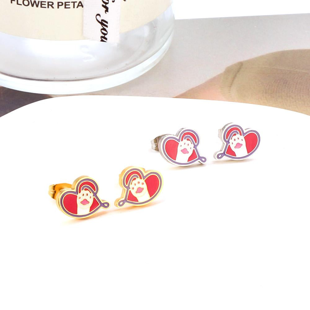 Hamsa Hand Studs Child Surgical Earrings Wing Heart Pink Charms Piercing Gold Plated Cute brincos Girls Woman Gifts