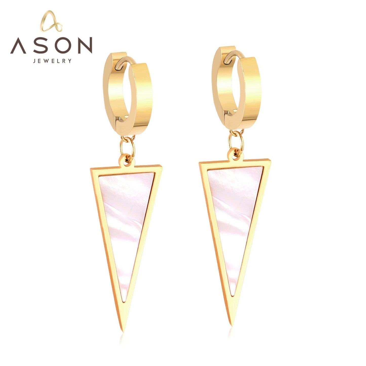 ASON Trendy Style Triangle Shell Drop Earrings for Women Stainless Steel Gold Color Hoop Jewelry Party Daily Wear Piercing