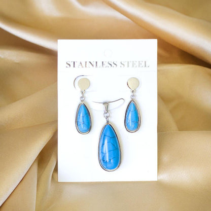 Luxury Weding Dubai Bridal Jewelry Sets Of Necklace And Earing Water Drop Stone Trendy Stainlee Steel Set For Women