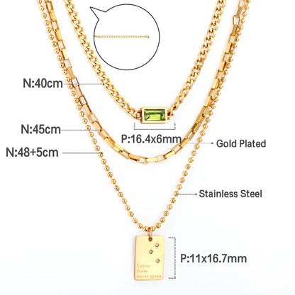 Statement Necklace No Fade Gold Color Stainless Steel Square Crystal Pendant Necklace Women Hiphop Layer Necklaces