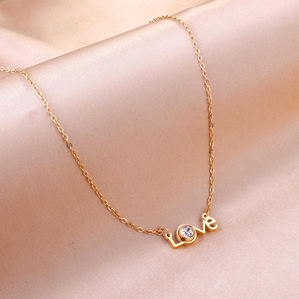 Stainless Steel Love Accessories Cubic Zirconia Pendant Necklace For Women No Fade  Collars Jerelry Party Wedding