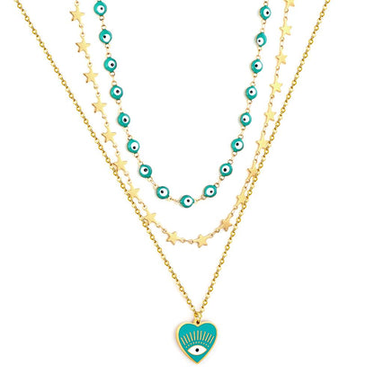 Fashion Shell Evil Eye Pendant Necklace Snake Pearl Double Chain For Women Stainless Steel Turkish Wedding Party Gifts