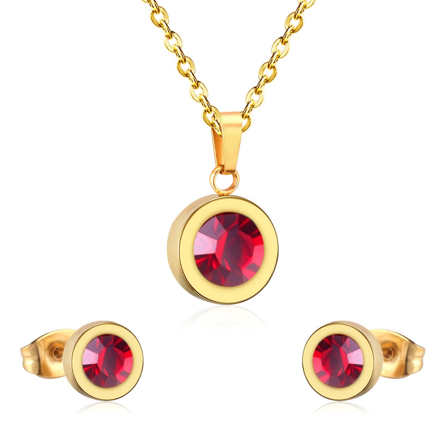 Stainless Steel Round Multi-color Pendant Necklace Earrings Sets For Women Indian Jewellry Accessories pendientes