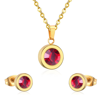 Stainless Steel Round Multi-color Pendant Necklace Earrings Sets For Women Indian Jewellry Accessories pendientes