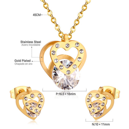 Hot Sale Stainless Steel Sets CZ Fashion Heart Jewelry sets Women Valentine's Day present
