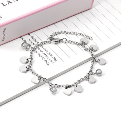 ASON Adjustable Heart Bracelet with Steel Ball Charm Stainless Steel Silver Color Bangle for Women Fashion Jewelry Party