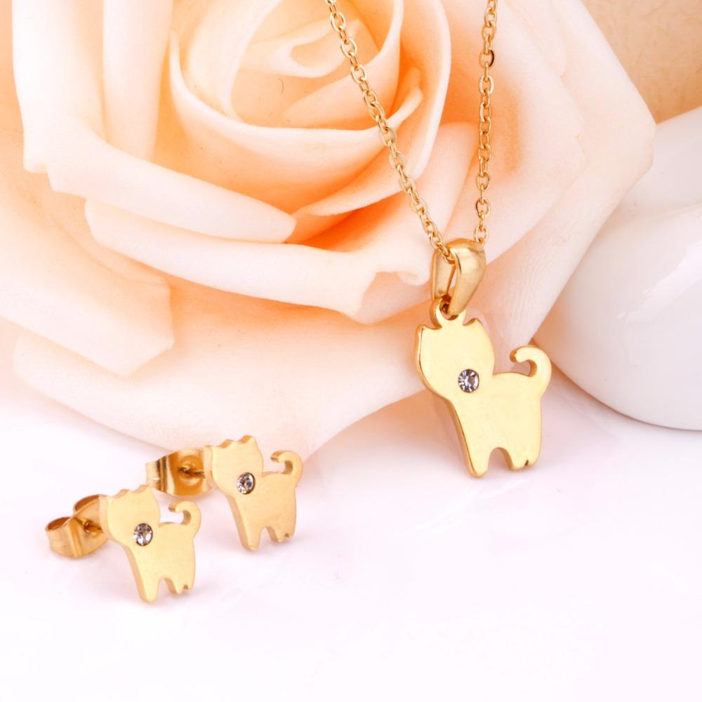 Stainless Steel Necklace Pendant Earrings Jewelry sets For Men Women Crystal Dog Jewelry Set Fashion Jewellery Gift