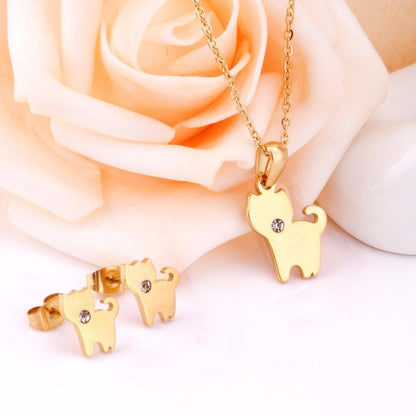 Stainless Steel Necklace Pendant Earrings Jewelry sets For Men Women Crystal Dog Jewelry Set Fashion Jewellery Gift