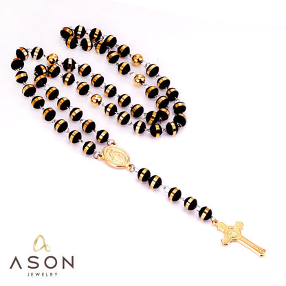 Wholesale Ason Long Scapular Catholic Rosaries Beads Christian Cross Pendant Necklaces Stainless Steel for Women Men Jewelry Chokers
