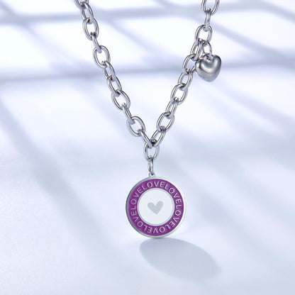 Pink Pendant Necklace Girls Round Heart Pattern Collier Link Chains Grunge Y2K Thick Chain Lady Romantic Gifts
