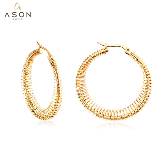 ASON Unique Trendy Piercing Hoop Earrings Gold Color Stainless Steel for Girl Women Daily Wear Accessories Fashion Jewelry