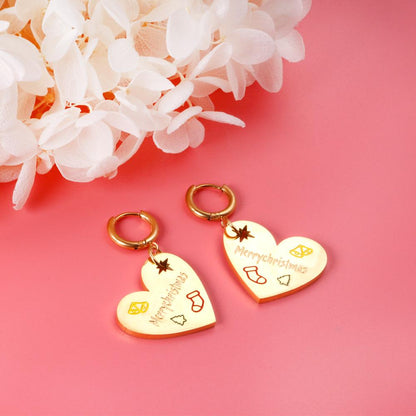 ASON Fashion Gold Color Heart Drop Earrings Jewelry Stainless Steel Dangle Earring for Women Christmas Gift Accessory