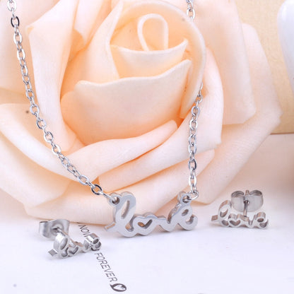 Lover's Stainless Steel Gold Jewelry Sets Letter Wedding Necklaces Earring Dubai Jewellery Set For Women Girls