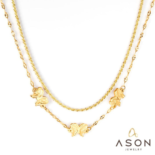 ASON Trendy Multi-layer Butterfly Pendant Necklace 316L Stainless Steel Chains for Women Fashion Jewelry Accessories