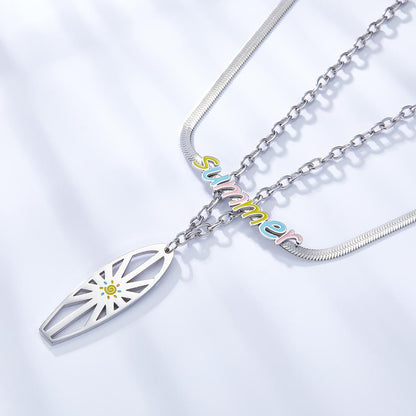 Flat Snake Chain 18K Gold Plated Color Double Layer Necklaces Summer Jewelry For Woman Pendients Design Collier