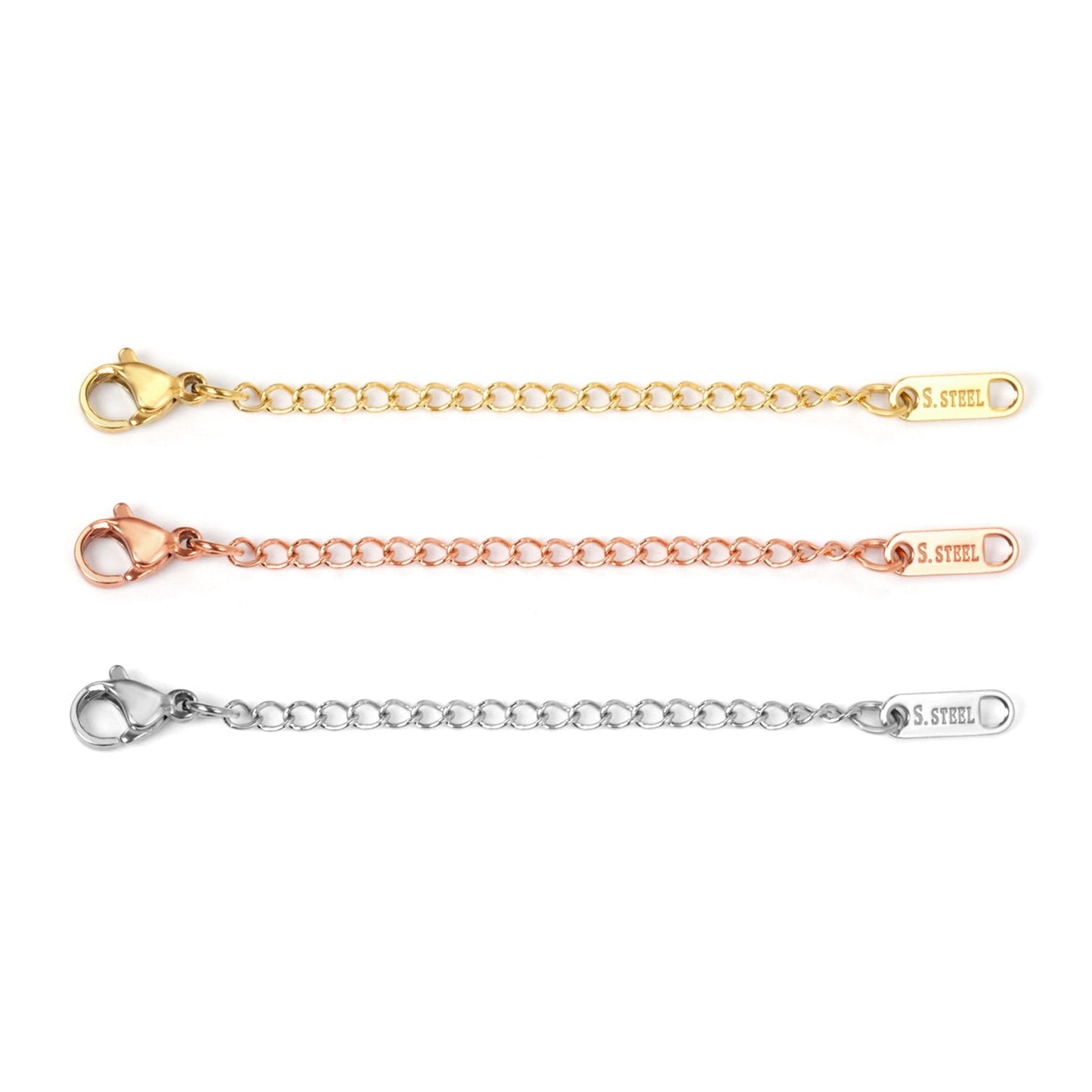 ASON 10pcs/lot Extended Extension Gold Tail Chain Stainless Steel Lobster Clasps Connector DIY Jewelry Making Bracelet Necklaces