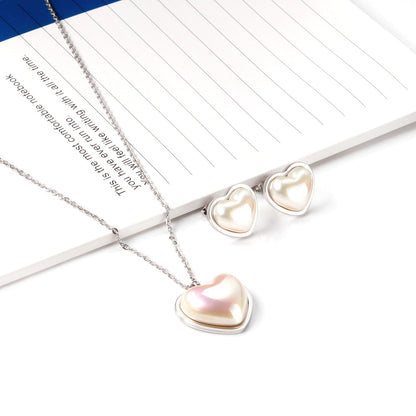 Lover Jewelry Sets Romantic Style Heart Shape Imitation Pearl Pendant Necklace Earring Brinco Collars Choker Party
