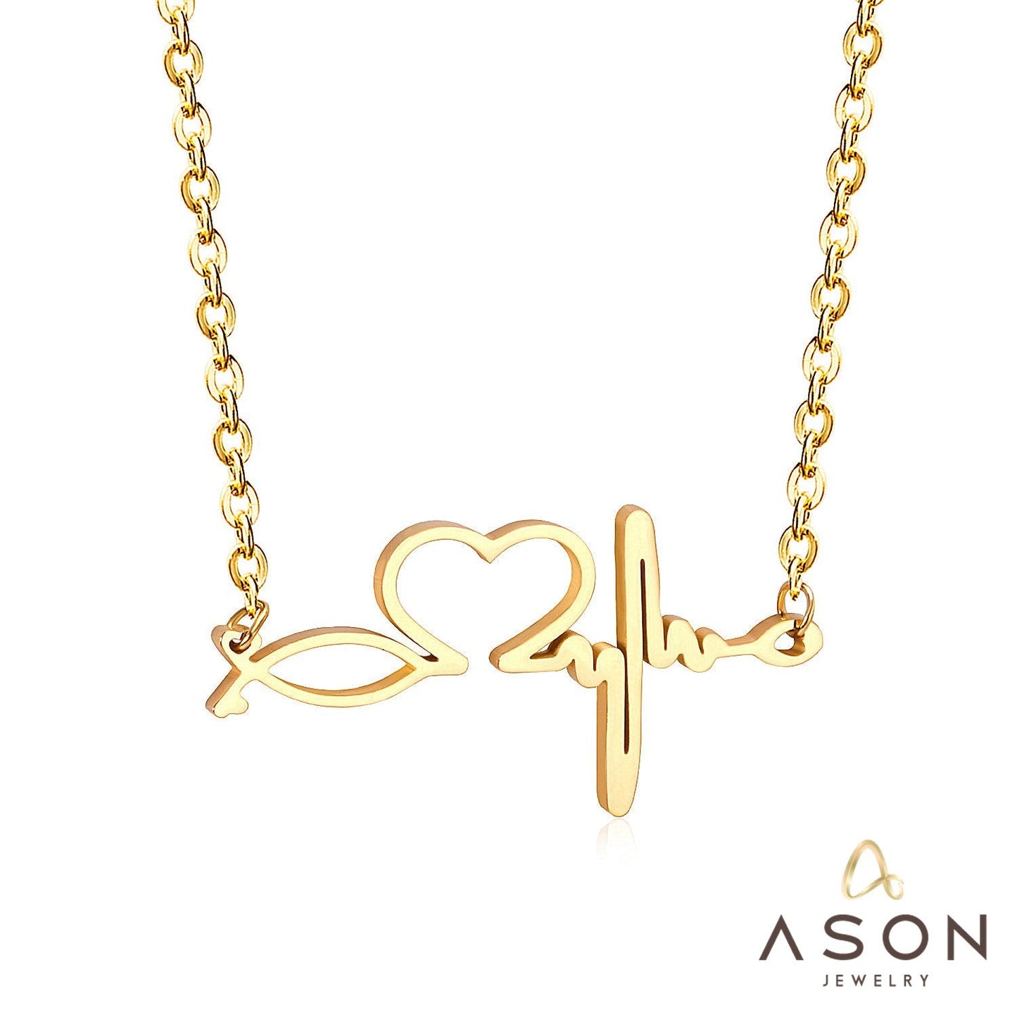 ASON Gold Color Stainless Steel Pendant Necklace for Lover Fashion Love Heartbeat Necklaces Valentine's Day Gift Jewelry