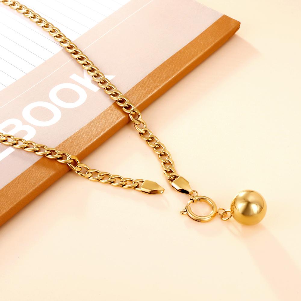 Stainless Steel Ball Charm Necklace for Women Gold Color Cuban Link Chain Choker Minimalist Girls Design Neck Collar