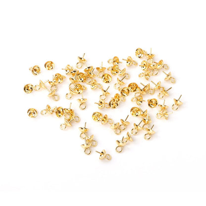 ASON 100 pcs/lot Gold/Silver Stainless Steel Bowl Pin Tray Earrings, Pearl Earring Base, For DIY Necklace Jewelry Charm Making