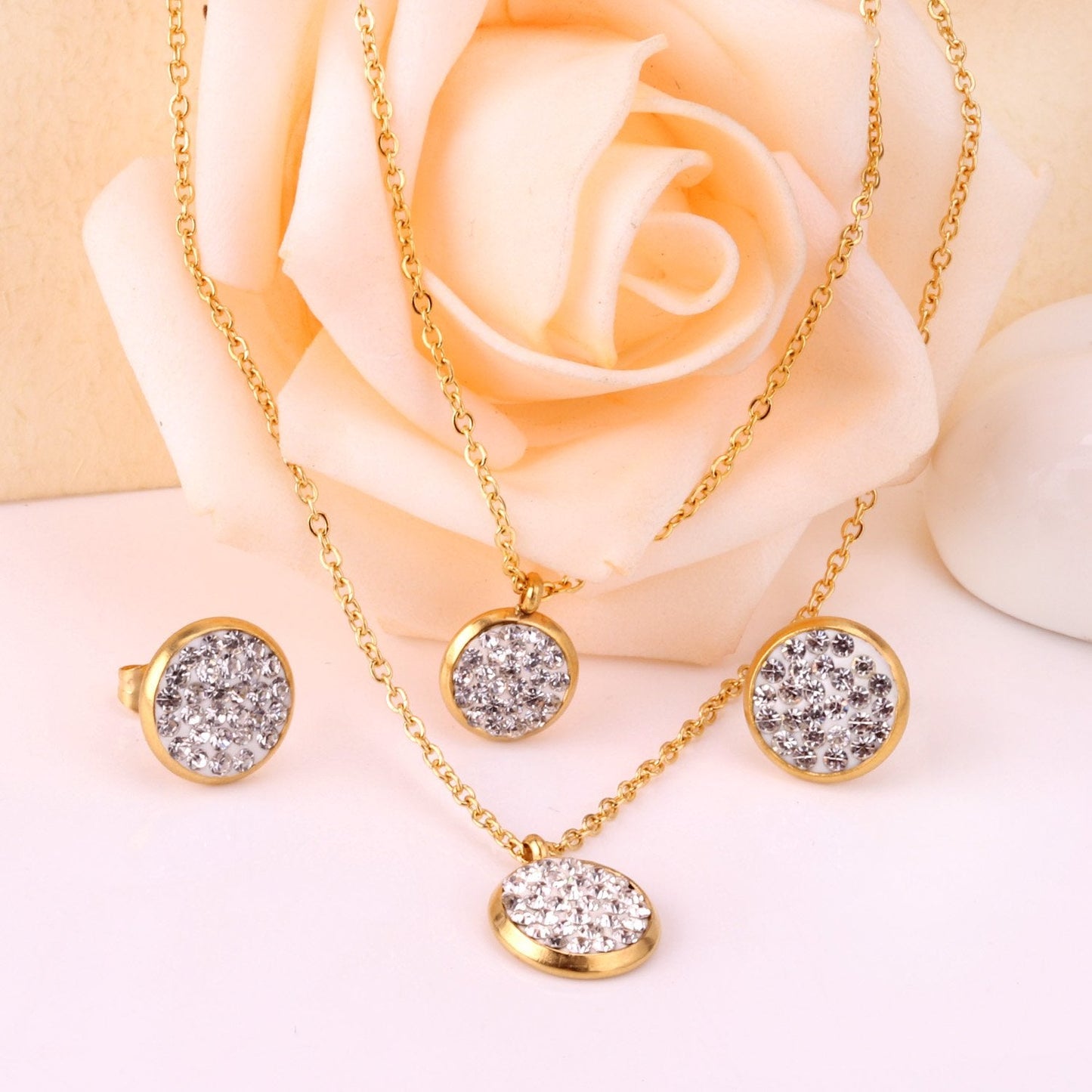 Fashion Cubic Zirconia Pendant Necklace Earrings Set For Woman Bride Wedding Jewelry Accessories pendientes bijoux