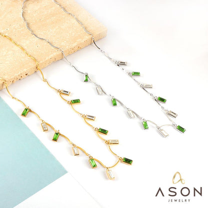 ASON Trendy Rectangle Cubic Zirconia Mixed Color Pendant Necklace Gold Color Stainless Steel For Women Chokers Jewelry 2022