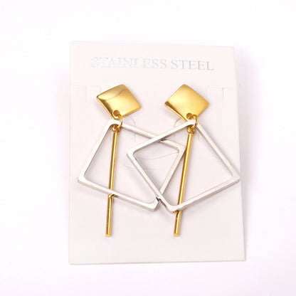 ASON New Classic Style Gold Color Square Dangle Earrings Stainless Steel Unique Long Tube Pendants Earrings for Girl