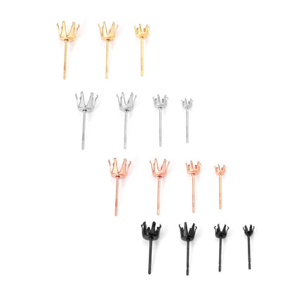 ASON 100pcs/Lot Stainless Steel Round Blank Earring Setting Fit Crystal Cabochons Earring Base for Jewelry Making Accessories