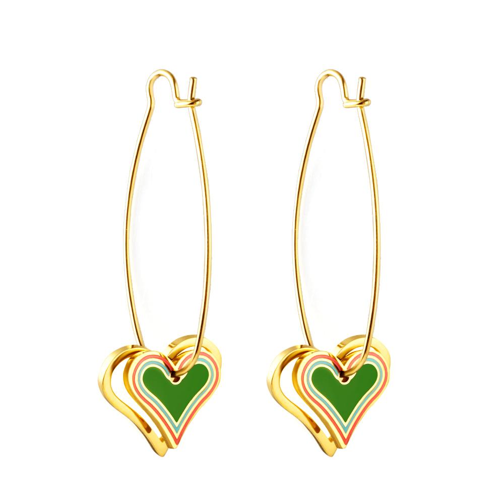 Korean Thin Hoop Earrings For Women Oval Hoops with Colorful Star Heart Charm Stainless Steel Jewelry Accessories