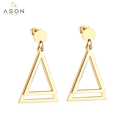 ASON Stainless Steel Stylish Geometric Dangle Earrings Gold Color Drop Earring for Women Accessory Fashion Jewelry Piercing