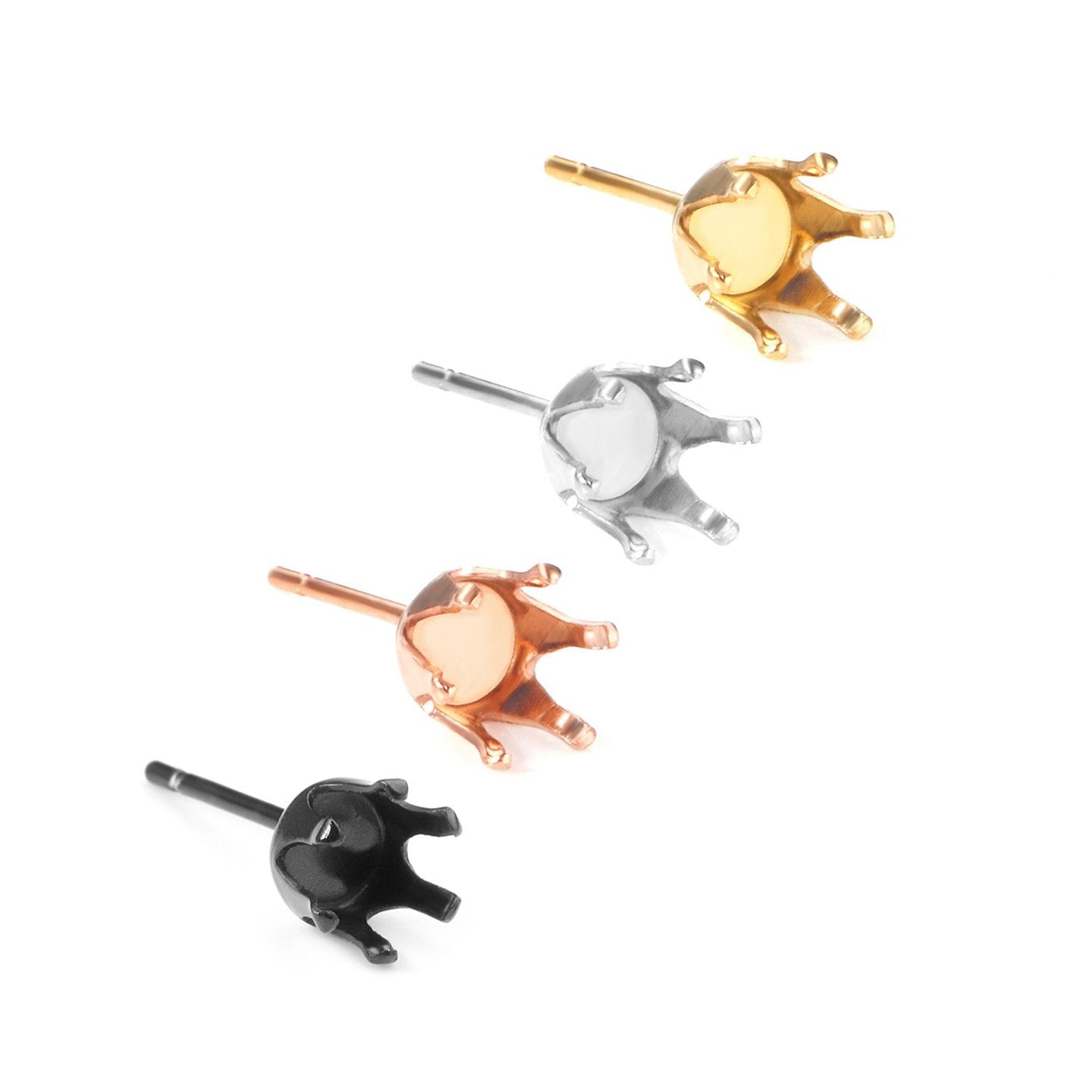 ASON 100pcs/Lot Stainless Steel Round Blank Earring Setting Fit Crystal Cabochons Earring Base for Jewelry Making Accessories