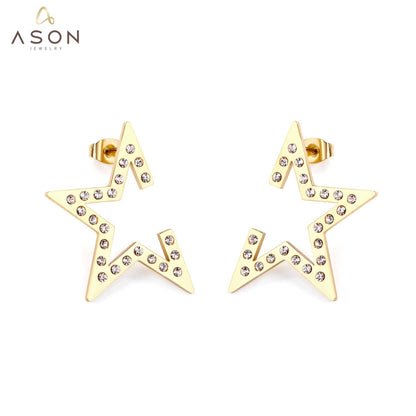 ASON Fashion Star Earring 316L Stainless Steel Stud Earrings with White Cubic Zirconia for Women Party Gift Jewelry