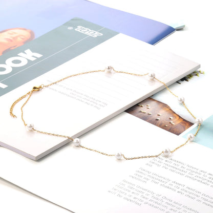 Gold Fake Pearl 6mm Pendant Link Chain 2021 Choker Necklace Women Jewelry Stainless Steel Babygirl Necklaces Set