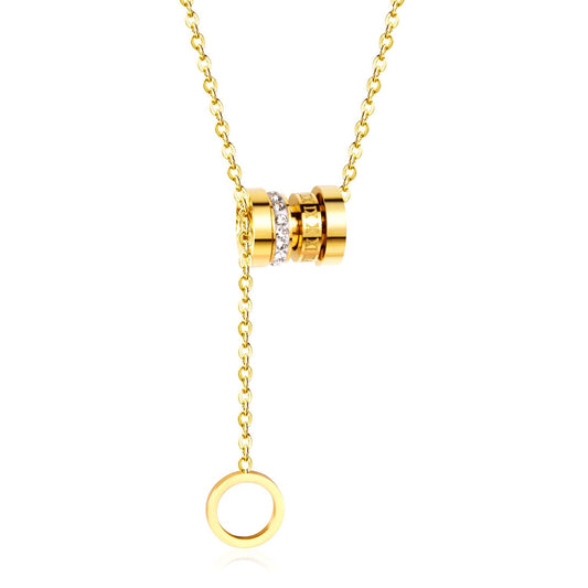 Zircon Round Pendant Stainless Steel Link Chains Necklace For Women Choker Collars Accessories Tassel Jewelry
