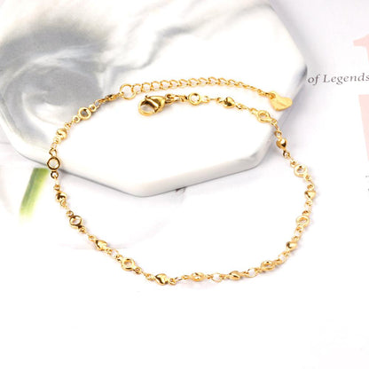 ASON Small Heart Geometric Charm Accessories Link Chain Anklets Gold Color Stainless Steel for Women Fashion Summer Jewelry