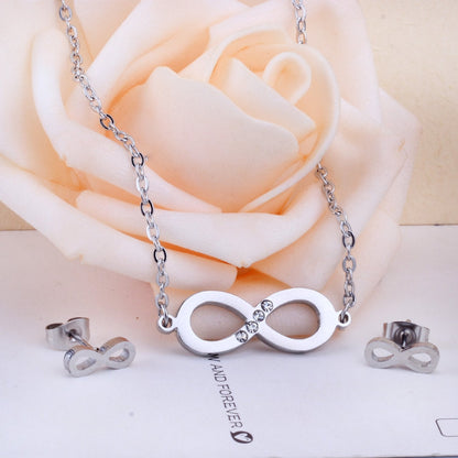 Stainless Steel Dubai African Jewelry Sets Letter With Round Crystal Necklace Earring Sets For Women Accessroies