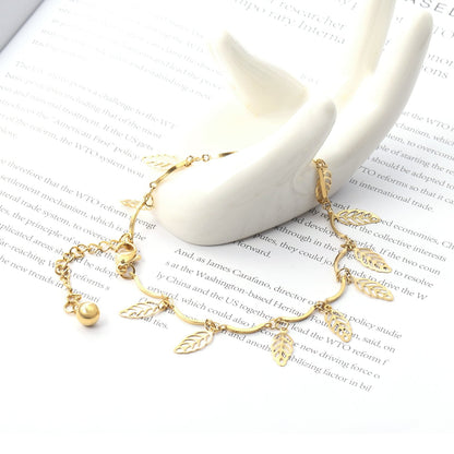ASON Stylish 316L Stainless Steel Barefoot Chain Gold Color Leaves Anklet for Women Gift Foot Chain Accessories Jewelry