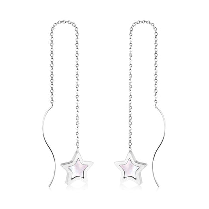 ASON Korean Style Star Shell Drop Earrings Dangle Chain Earring Stainless Steel Jewelry for Women Femme Party Gift