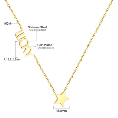 ASON Initial Necklace Women Girl Stainless Steel Letter Lucky Star Pendant Necklace Collier Choker Collars Wedding Necklace
