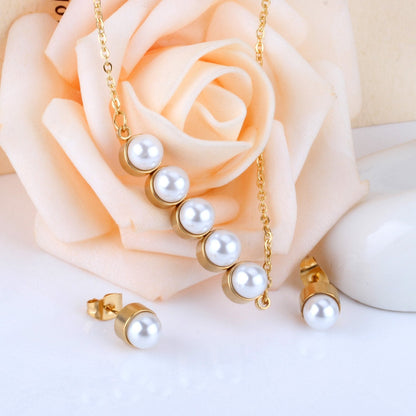 New Fake Pearl Wedding Jewelry Set Crystal Necklace Jewelry Sets Party Women Necklace Bridal Earrings