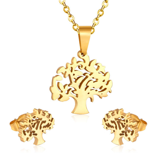 Women Christmas Tree Necklace Earrings Set Fashion Jewelry Gold/Steel Color Wedding/Engagement Jewelry Sets Gift