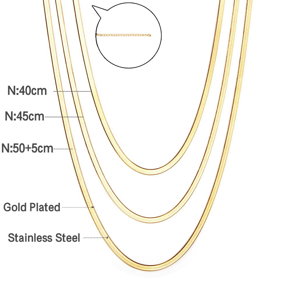 Wholesale Triple Chain Flat Snake Chains Collier For Women Collar 18K Gold Plated Luxury Necklaces Chain Bohemia Trendy 2025