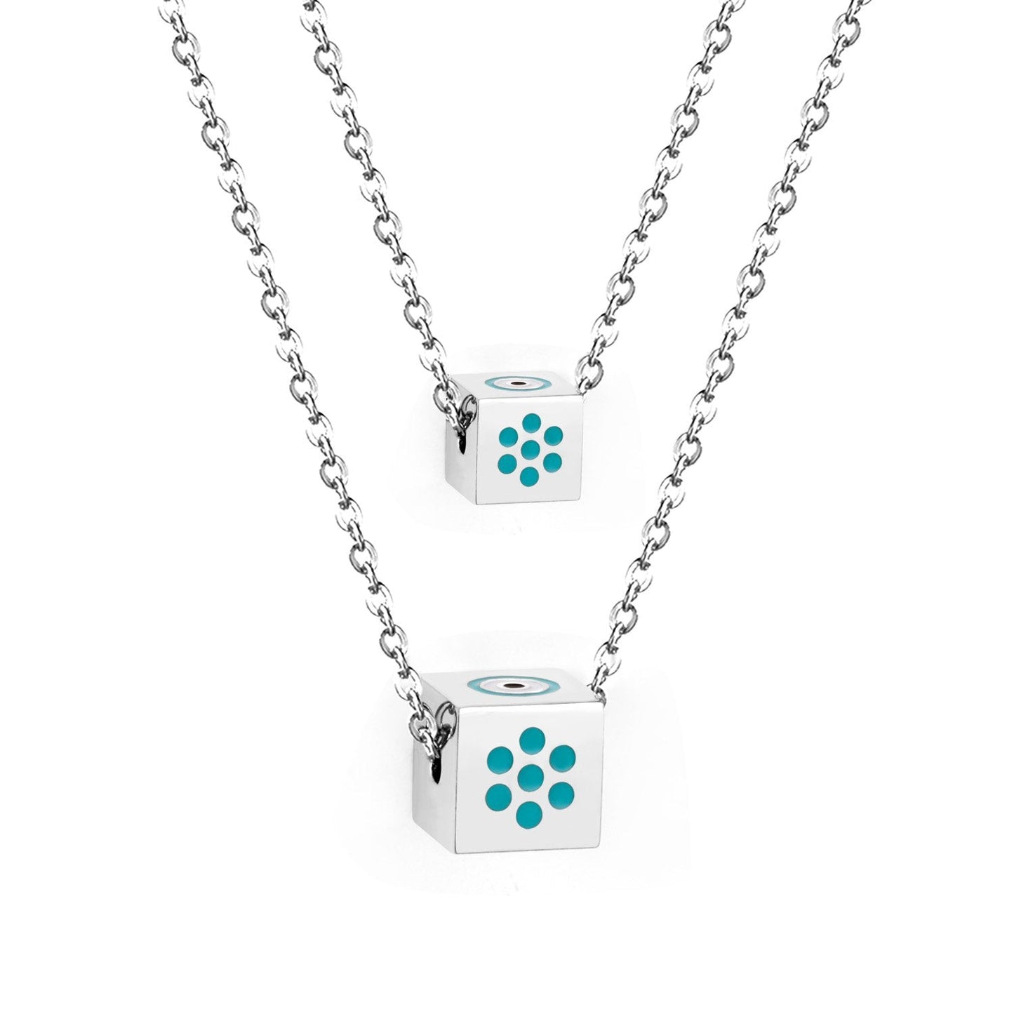 Men And Women Double Chain Necklace Stainless Steel Gold Silver Color Fashion Block Pendant Necklace Accessories