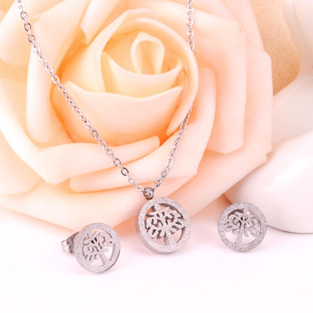 Tree Necklace Earrings Wedding Dubai Jewelry Sets For Women Girls Gold/Steel Indian Bridal Jewelry Sets Jewellery