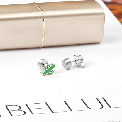 ASON Lovely Children's Ear Stud Silver Color Stainless Steel Green Cactus Cartoon Stud Earrings for Girl Gifts Jewelry