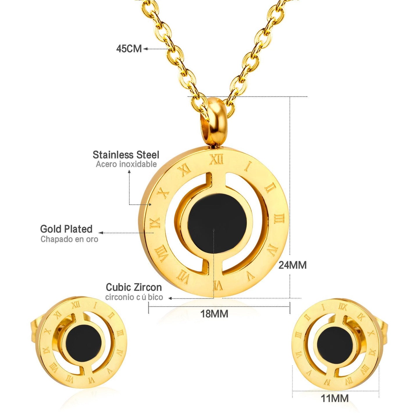 ASON Round Love Shell Top 316L Stainless Steel Gold Wedding Jewelry Sets for Women Necklace Pendant Small Stud Earring