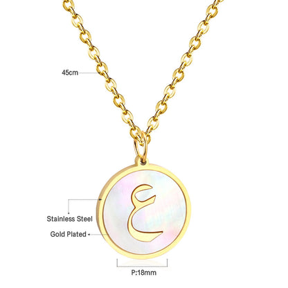 ASON White/Black Shell Gold Color Initial Letter Fashion Pendant Necklace Stainless Steel Alphabet Chain for Gift Chokers