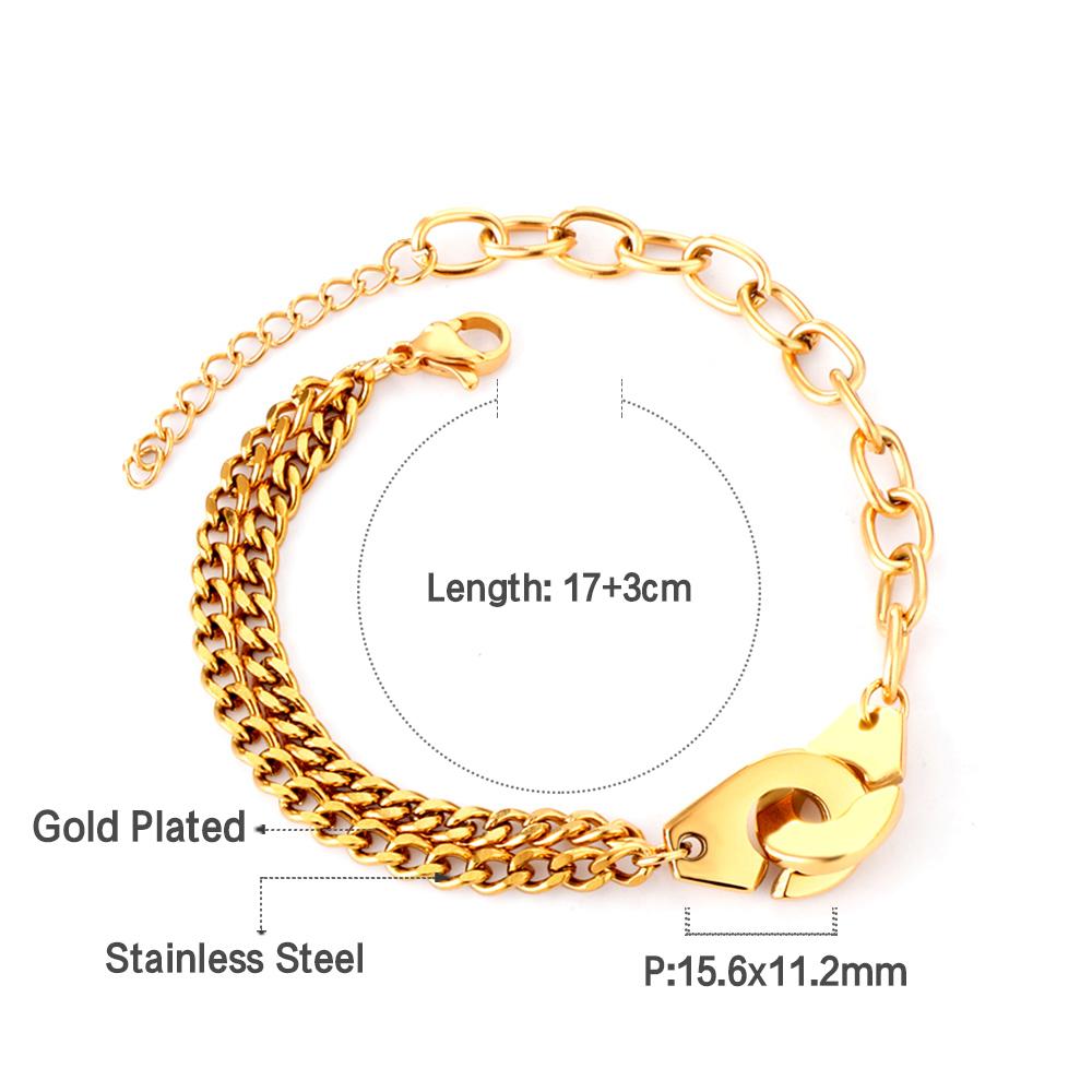 ASON Gold Color Stainless Steel 17+3 cm Cuff Shape Bracelets For Women Layer Chains Daily Wear Jewelry Accessory Patry Gift